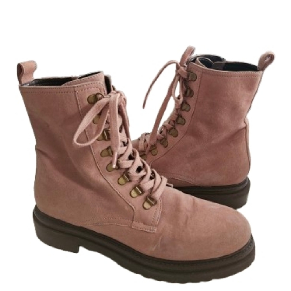 Anthropologie Shane Pink Suede Lace Up Combat Boots Women’s EU 40 US 9 Lug Sole